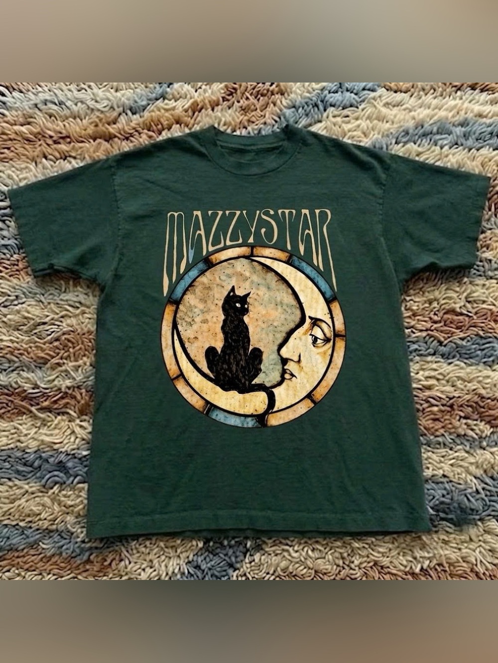 Gildan Dark Green Mazzy Star Cat Stained-Glass Tee